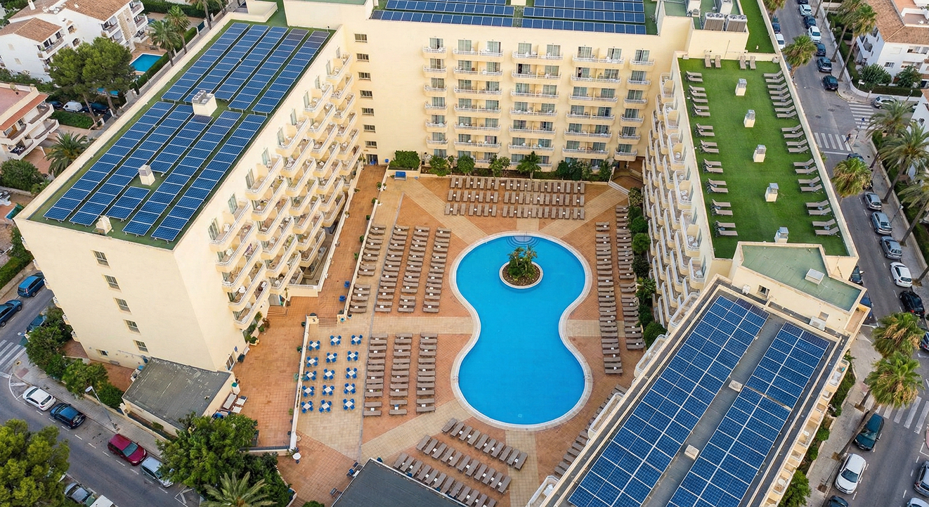 Bâtiment tertiaire ou touristique avec panneaux solaires